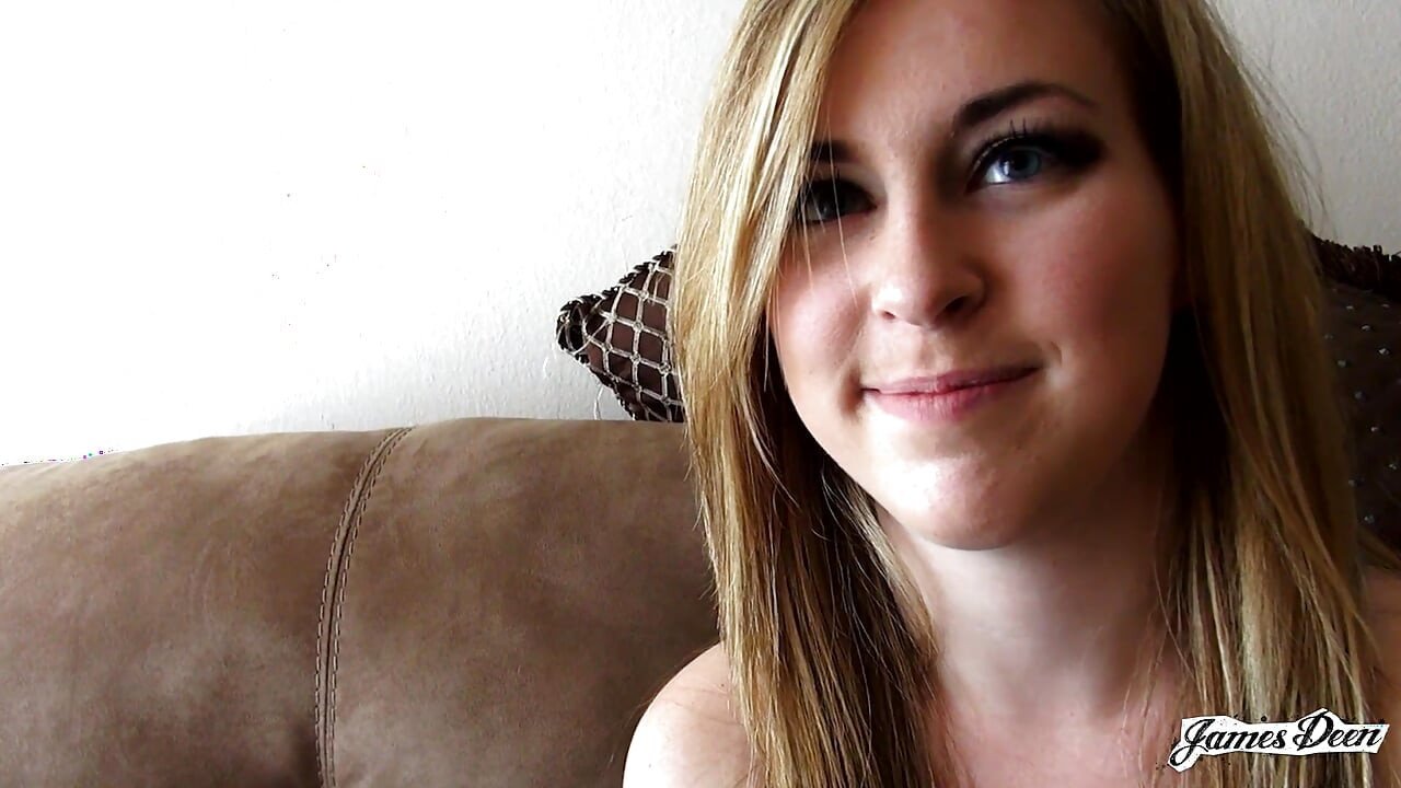 Nervous Blonde Teen Strips Naked To Have A Good First Time with James Deen